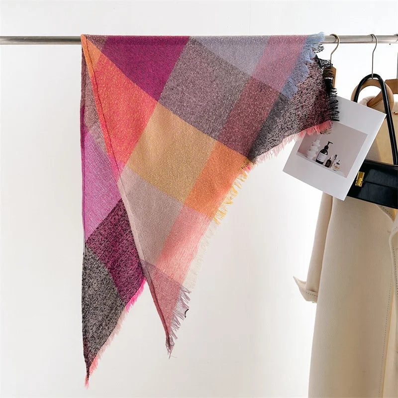 Luxury Fashion Plaid Cashmere Winter Shawl Scarf | Warm Triangle Wraps