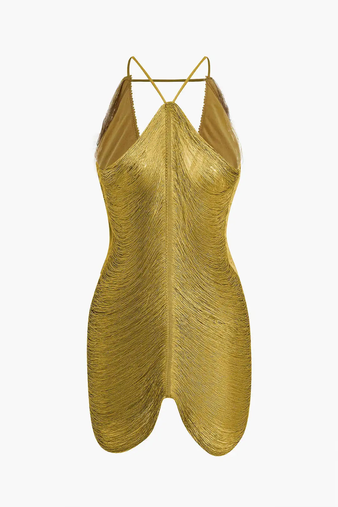 Fringe V-Neck Tassel Mini Dress - Halter Cutout Design