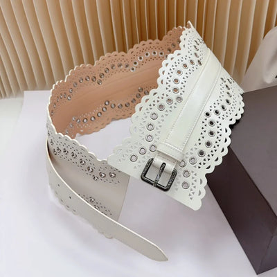 12 CM Wide Hollow Pattern Pin Buckle Waist Belt - Handmade Luxury Accessory