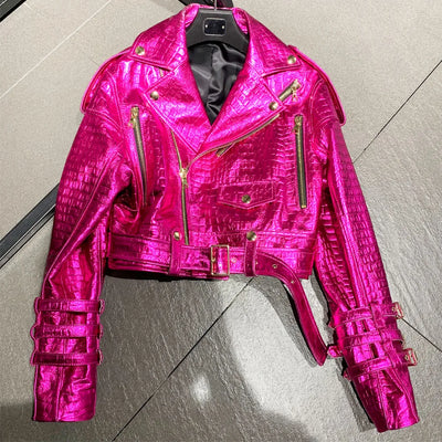 Women's Leather Belt Jacket - Real Sheepskin, Warm Autumn Coat