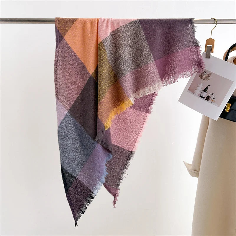 Luxury Fashion Plaid Cashmere Winter Shawl Scarf | Warm Triangle Wraps