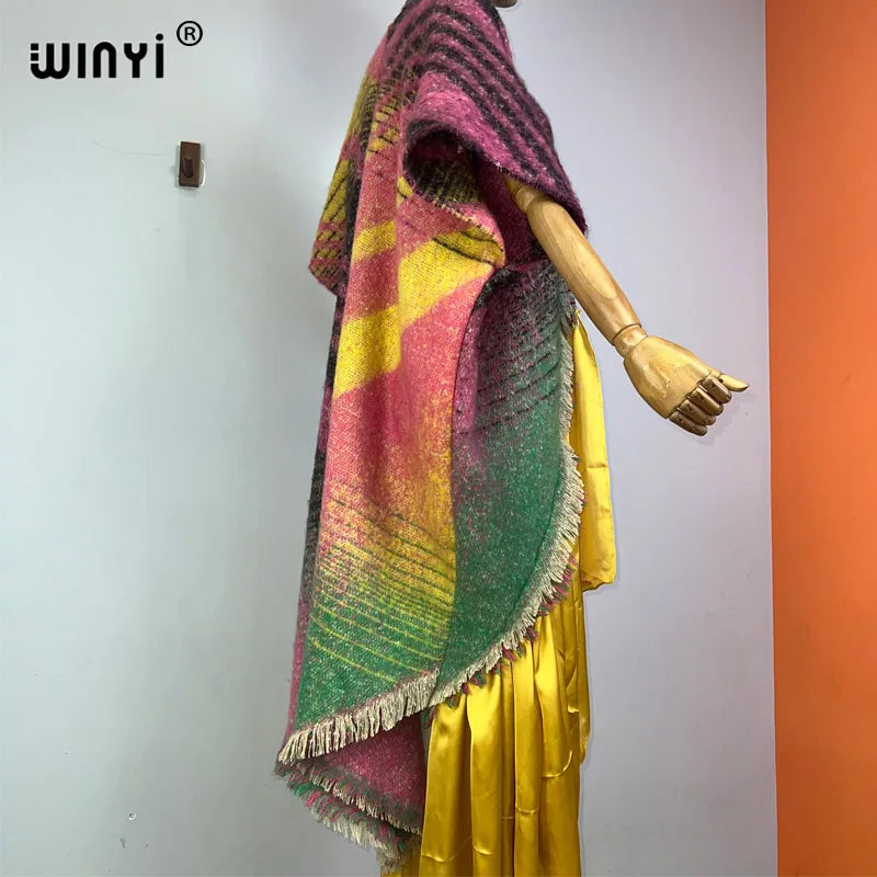 Winter Women’s Luxury Geometric Print Fur Overcoat