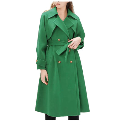 Women's Long Windbreaker Coat | Elegant Lace-Up Wool Jacket
