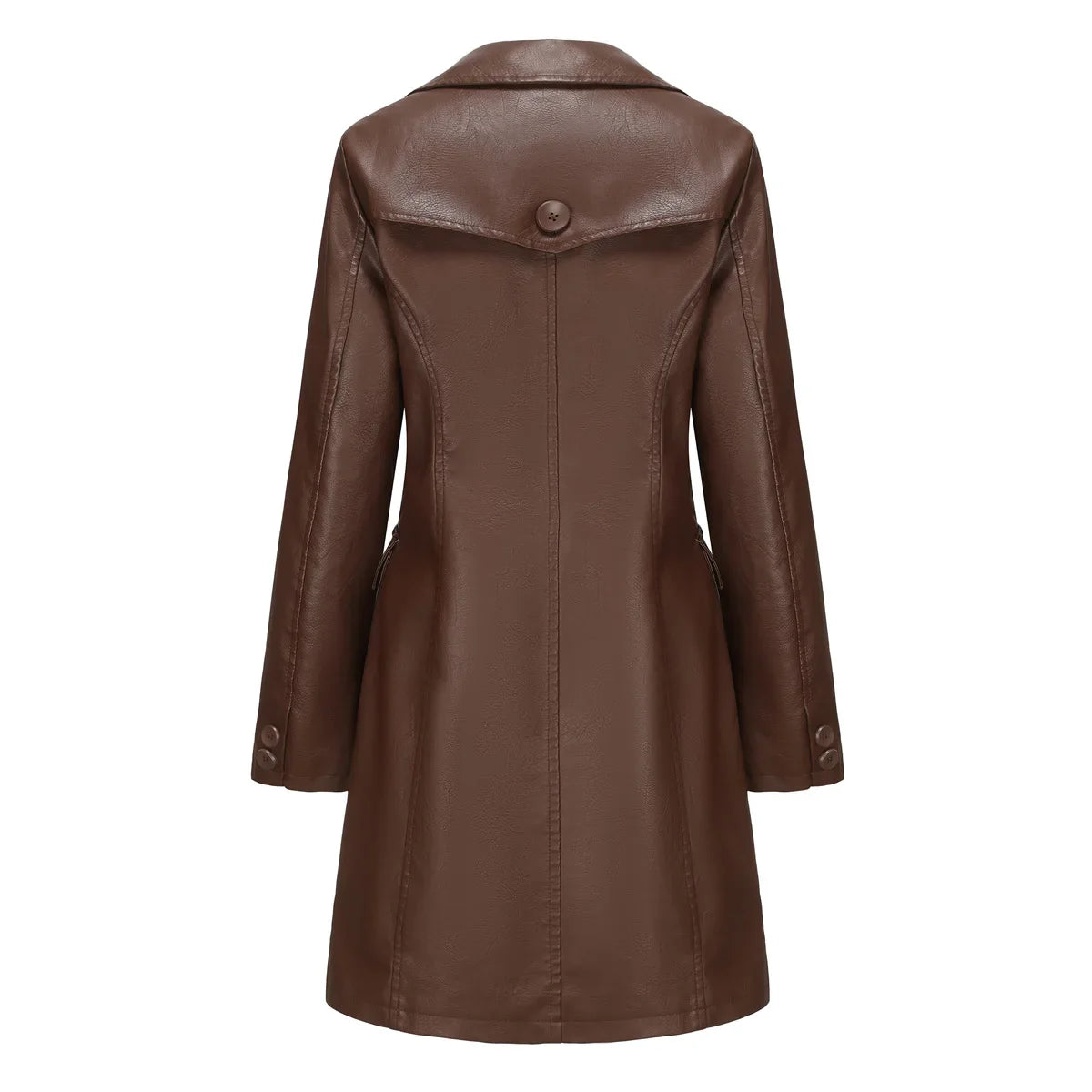 Red PU Leather Waist Lace-Up Long Jacket - Women's Fashion Overcoat