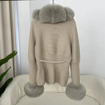 Women's Luxury Fur Coat with Detachable Fox Fur Collar - Autumn/Winter