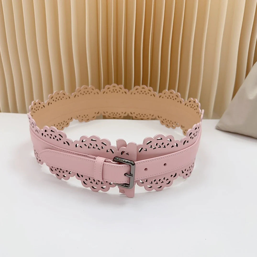 12 CM Wide Hollow Pattern Pin Buckle Waist Belt - Handmade Luxury Accessory