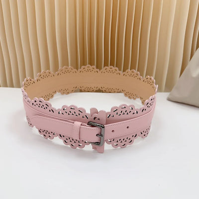 12 CM Wide Hollow Pattern Pin Buckle Waist Belt - Handmade Luxury Accessory