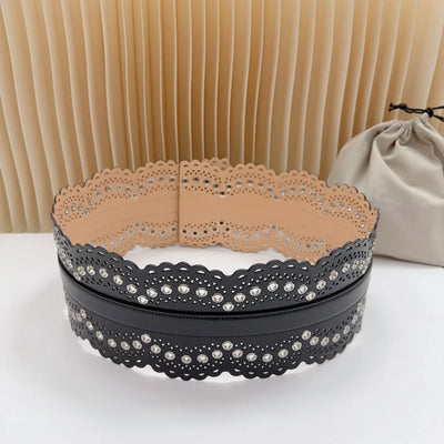 12 CM Wide Hollow Pattern Pin Buckle Waist Belt - Handmade Luxury Accessory