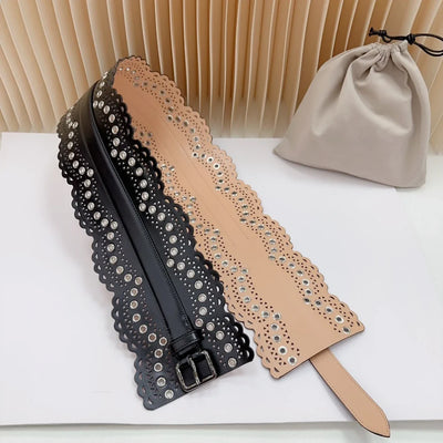 12 CM Wide Hollow Pattern Pin Buckle Waist Belt - Handmade Luxury Accessory