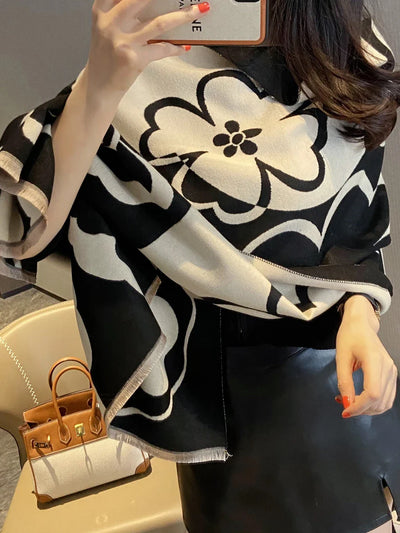 Elegant Floral Acrylic Cashmere Scarf Shawl