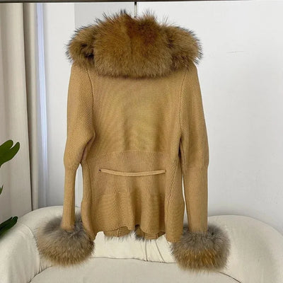 Women's Luxury Fur Coat with Detachable Fox Fur Collar - Autumn/Winter