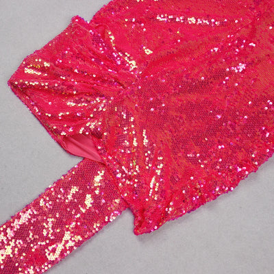 Women’s Green Pink Gold Sequined One Shoulder Party Dress