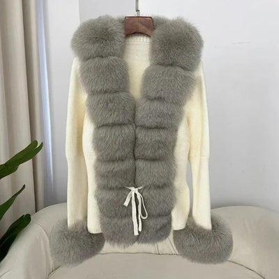 Women's Luxury Fur Coat with Detachable Fox Fur Collar - Autumn/Winter