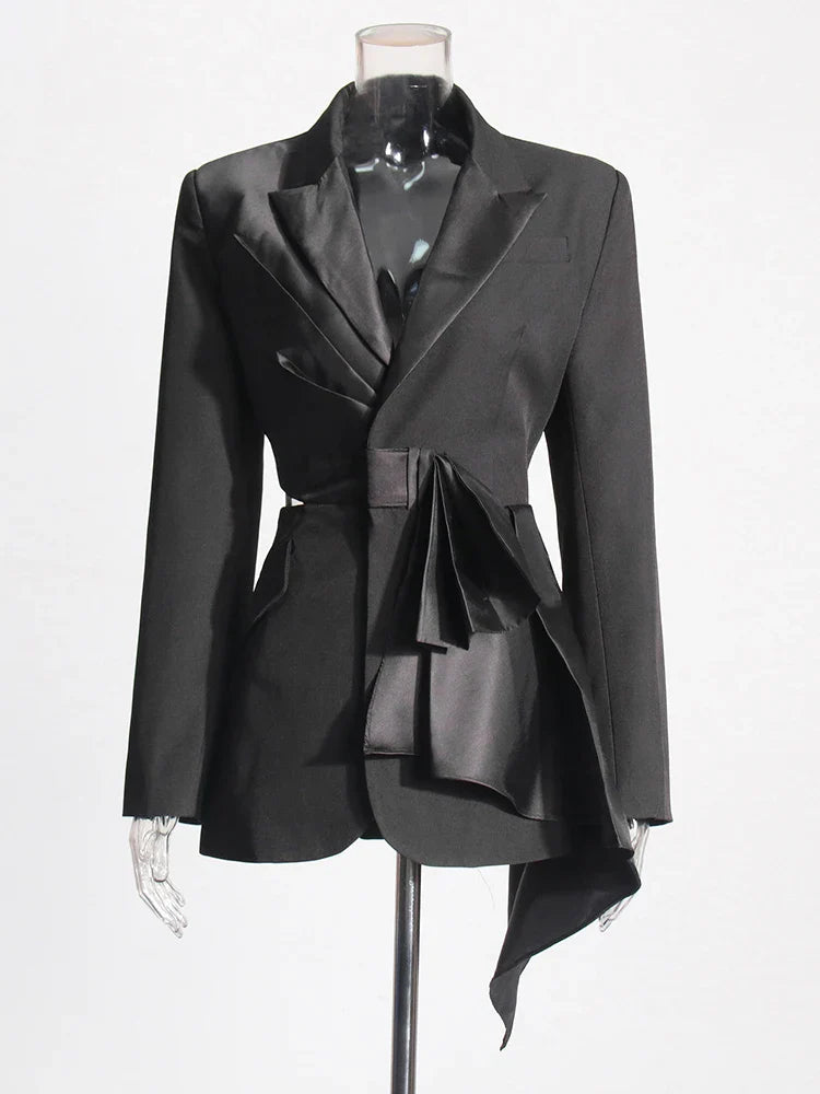 Hollow Out Bowknot Blazer | Women's Notched Collar Tunic