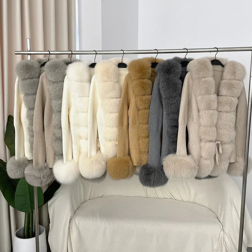 Women's Luxury Fur Coat with Detachable Fox Fur Collar - Autumn/Winter