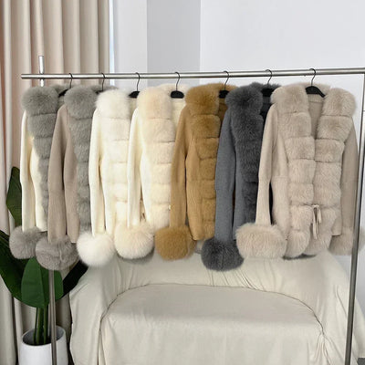 Women's Luxury Fur Coat with Detachable Fox Fur Collar - Autumn/Winter