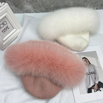 Stylish Winter Beanie Hat with Natural Fox Fur
