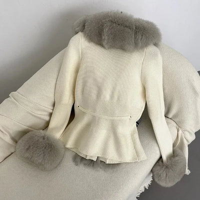 Women's Luxury Fur Coat with Detachable Fox Fur Collar - Autumn/Winter