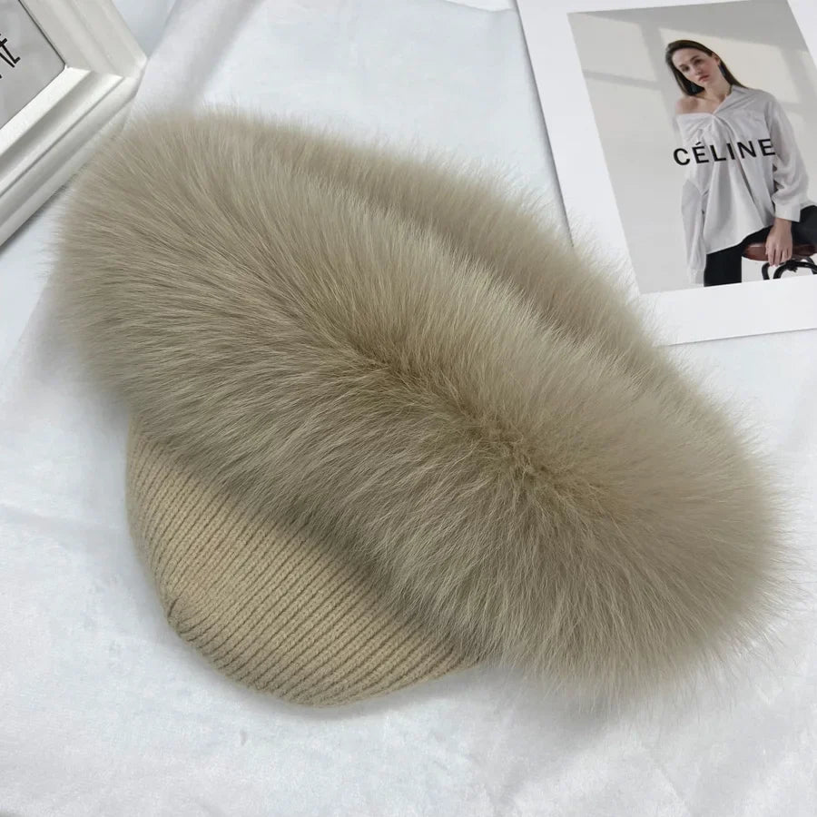Stylish Winter Beanie Hat with Natural Fox Fur