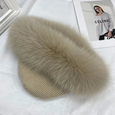 Stylish Winter Beanie Hat with Natural Fox Fur
