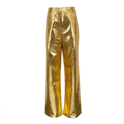 High Waisted Baggy PU Pants | Silver & Gold Loose Trousers