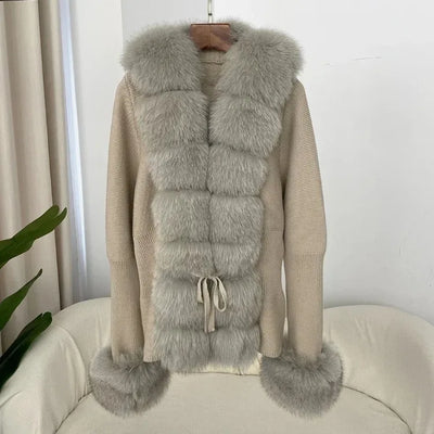 Women's Luxury Fur Coat with Detachable Fox Fur Collar - Autumn/Winter