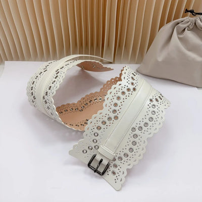 12 CM Wide Hollow Pattern Pin Buckle Waist Belt - Handmade Luxury Accessory