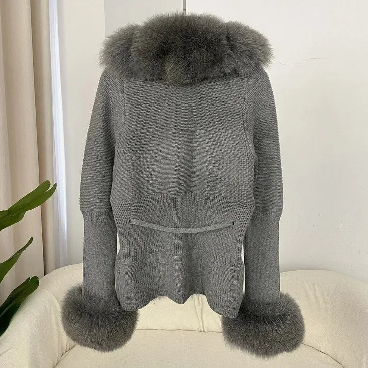 Women's Luxury Fur Coat with Detachable Fox Fur Collar - Autumn/Winter