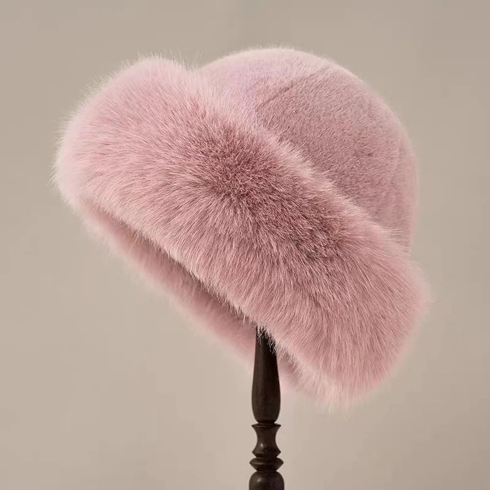 Winter Fluffy Fur Bucket Hat with Ear Protection