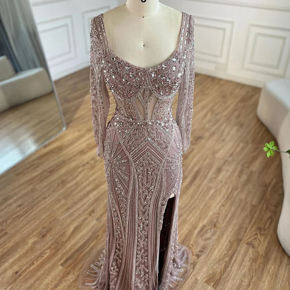Luxury Pink Mermaid Beaded Evening Dress | Formal Occasion Gown