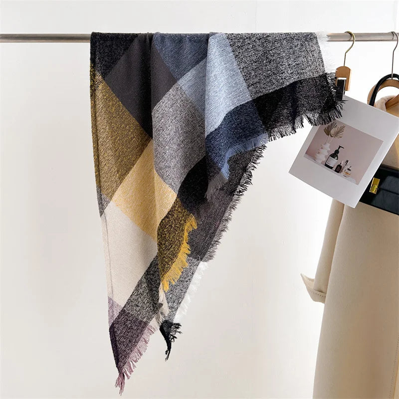 Luxury Fashion Plaid Cashmere Winter Shawl Scarf | Warm Triangle Wraps