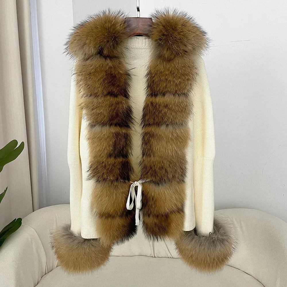 Women's Luxury Fur Coat with Detachable Fox Fur Collar - Autumn/Winter