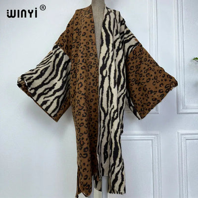 Winter Coat for Women | Retro Print Tassel Loose Overcoat with Fur | Long and Warm Bohemian Style