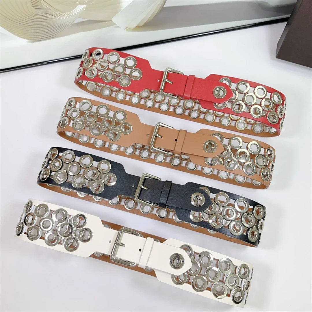 12 CM Wide Hollow Pattern Pin Buckle Waist Belt - Handmade Luxury Accessory