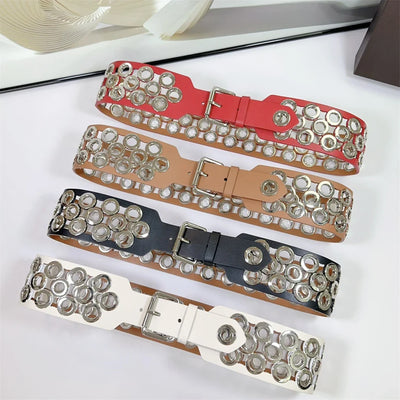 12 CM Wide Hollow Pattern Pin Buckle Waist Belt - Handmade Luxury Accessory