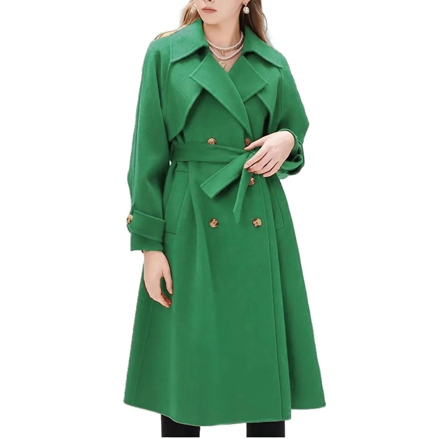 Women's Long Windbreaker Coat | Elegant Lace-Up Wool Jacket