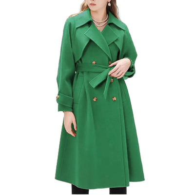 Women's Long Windbreaker Coat | Elegant Lace-Up Wool Jacket