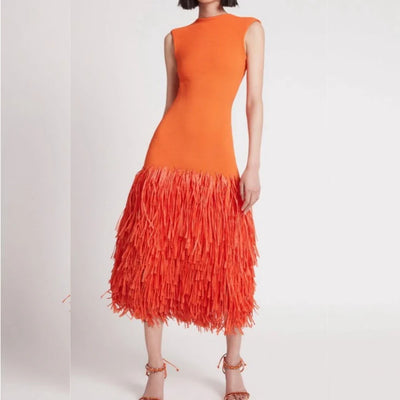 Customized Jersey Tassel Occasion Dress | Knee-Length, Sleeveless