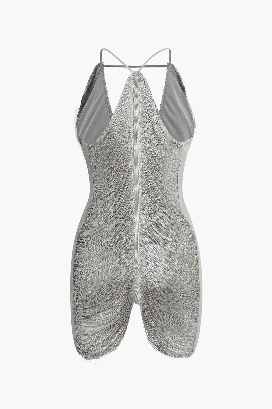 Fringe V-Neck Tassel Mini Dress - Halter Cutout Design