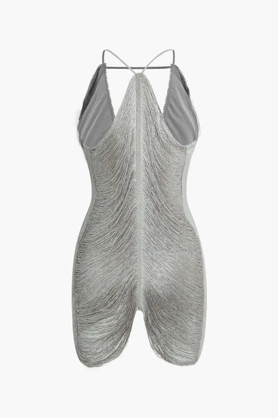 Fringe V-Neck Tassel Mini Dress - Halter Cutout Design