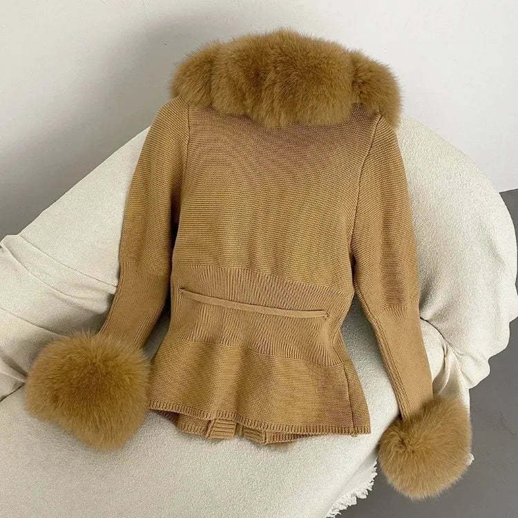 Women's Luxury Fur Coat with Detachable Fox Fur Collar - Autumn/Winter