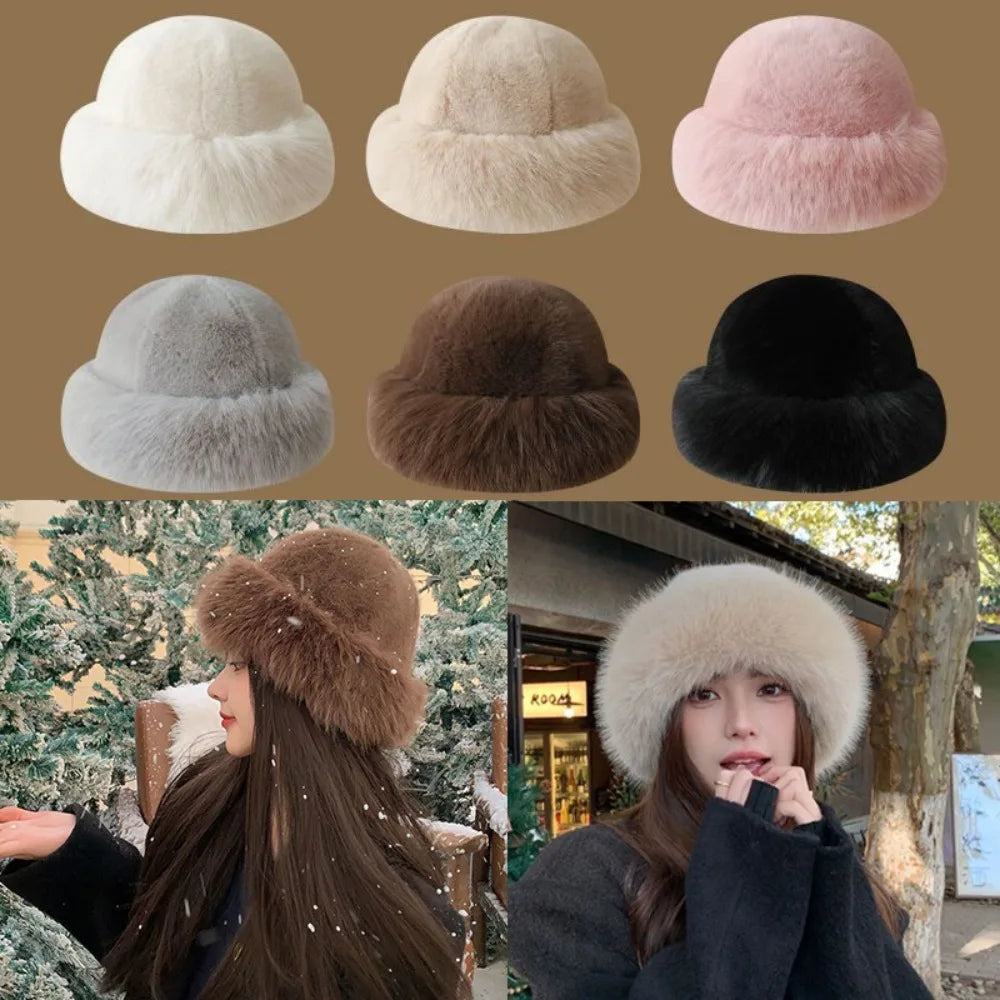 Winter Fluffy Fur Bucket Hat with Ear Protection