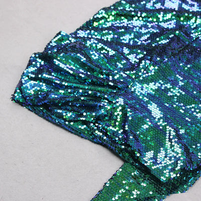 Women’s Green Pink Gold Sequined One Shoulder Party Dress