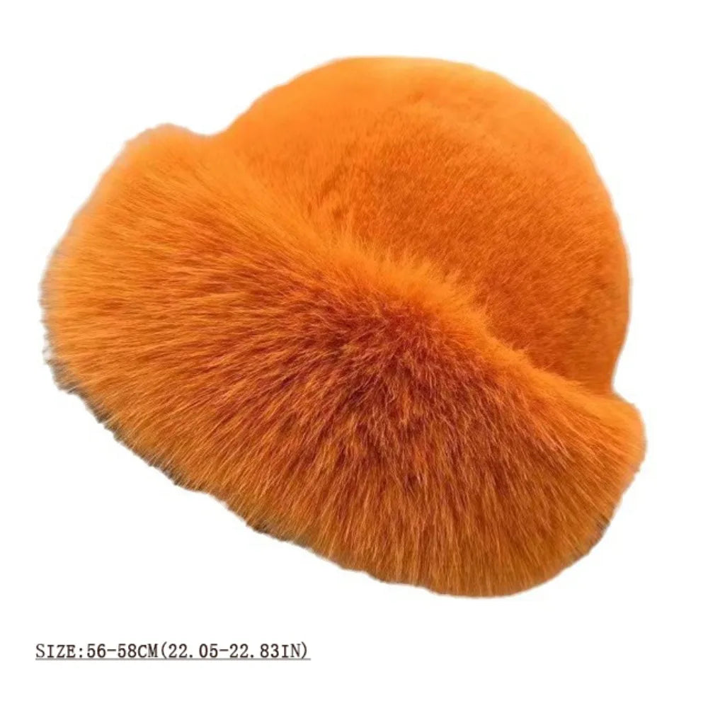 Winter Fluffy Fur Bucket Hat with Ear Protection