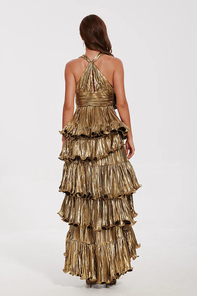 Elegant Ruffle Maxi Prom Dress - Sleeveless V-Neck Evening Gown