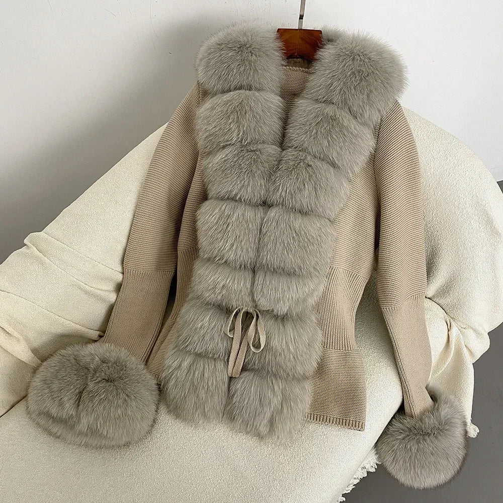 Women's Luxury Fur Coat with Detachable Fox Fur Collar - Autumn/Winter