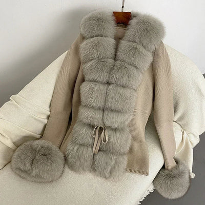 Women's Luxury Fur Coat with Detachable Fox Fur Collar - Autumn/Winter
