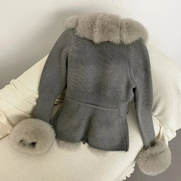Women's Luxury Fur Coat with Detachable Fox Fur Collar - Autumn/Winter