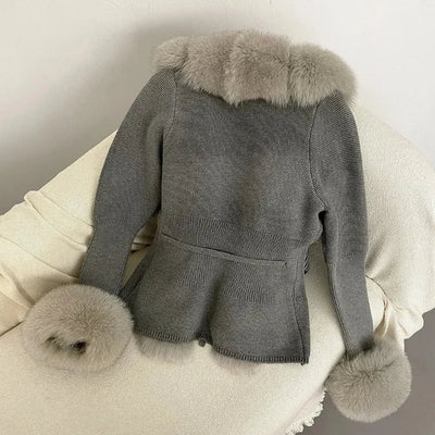 Women's Luxury Fur Coat with Detachable Fox Fur Collar - Autumn/Winter