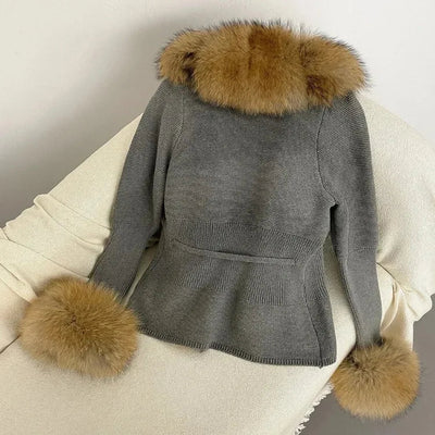 Women's Luxury Fur Coat with Detachable Fox Fur Collar - Autumn/Winter